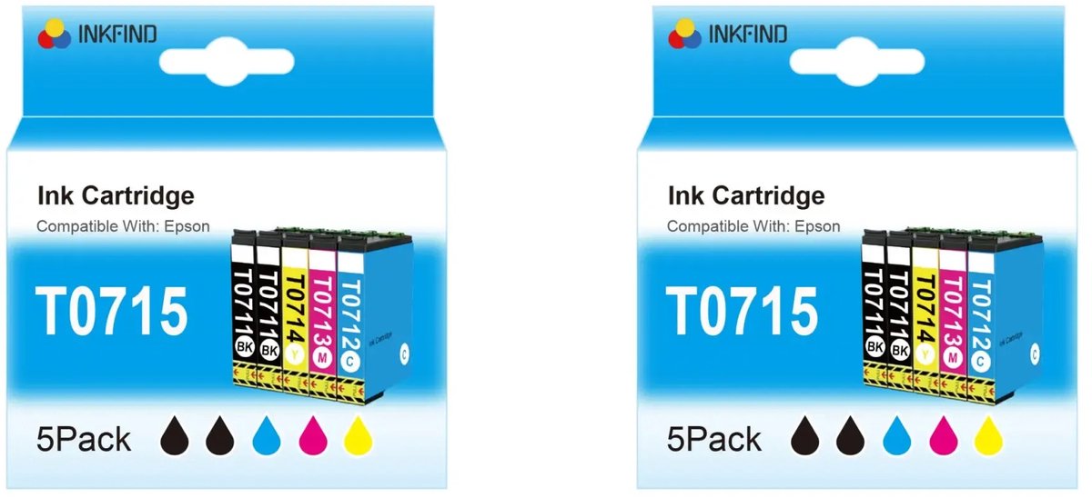 INKFIND T0715XL inktcartridge voor Epson T0715 T0711 T0712 T0713 T0714 T0895 C13T08954010 T0891 T0892 T0893 T0894 inktcartridge multipack 10 stuks (2*5pack = Zwart x 4, Cyaan x 2, Magenta x 2, Geel x 2)