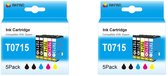 INKFIND T0715XL inktcartridge voor Epson T0715 T0711 T0712 T0713 T0714 T0895 C13T08954010 T0891 T0892 T0893 T0894 inktcartridge multipack 10 stuks (2*5pack = Zwart x 4, Cyaan x 2, Magenta x 2, Geel x 2)
