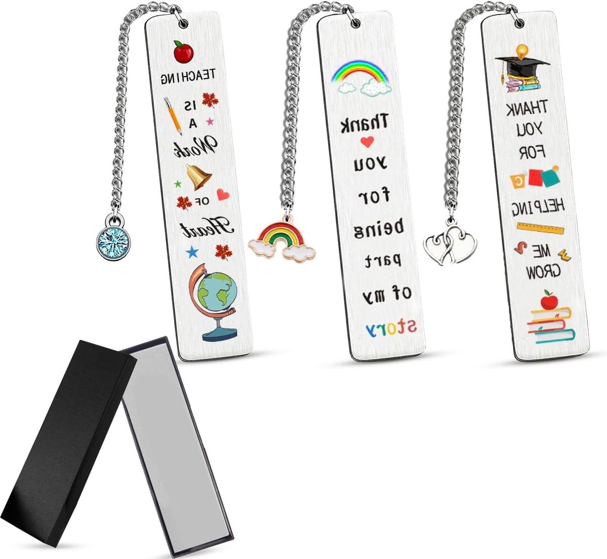 Set van 3 metalen boekenleggers voor vrienden, cadeau voor collega's en boekliefhebbers, ideaal voor leraren en educatieve doeleinden