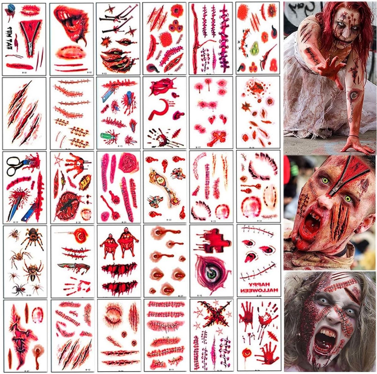 Halloween Tattoos voor Kostuum Make-up, 180 Stuks met Schrammen, Bloed en Horror Effecten voor een Indrukwekkende Look