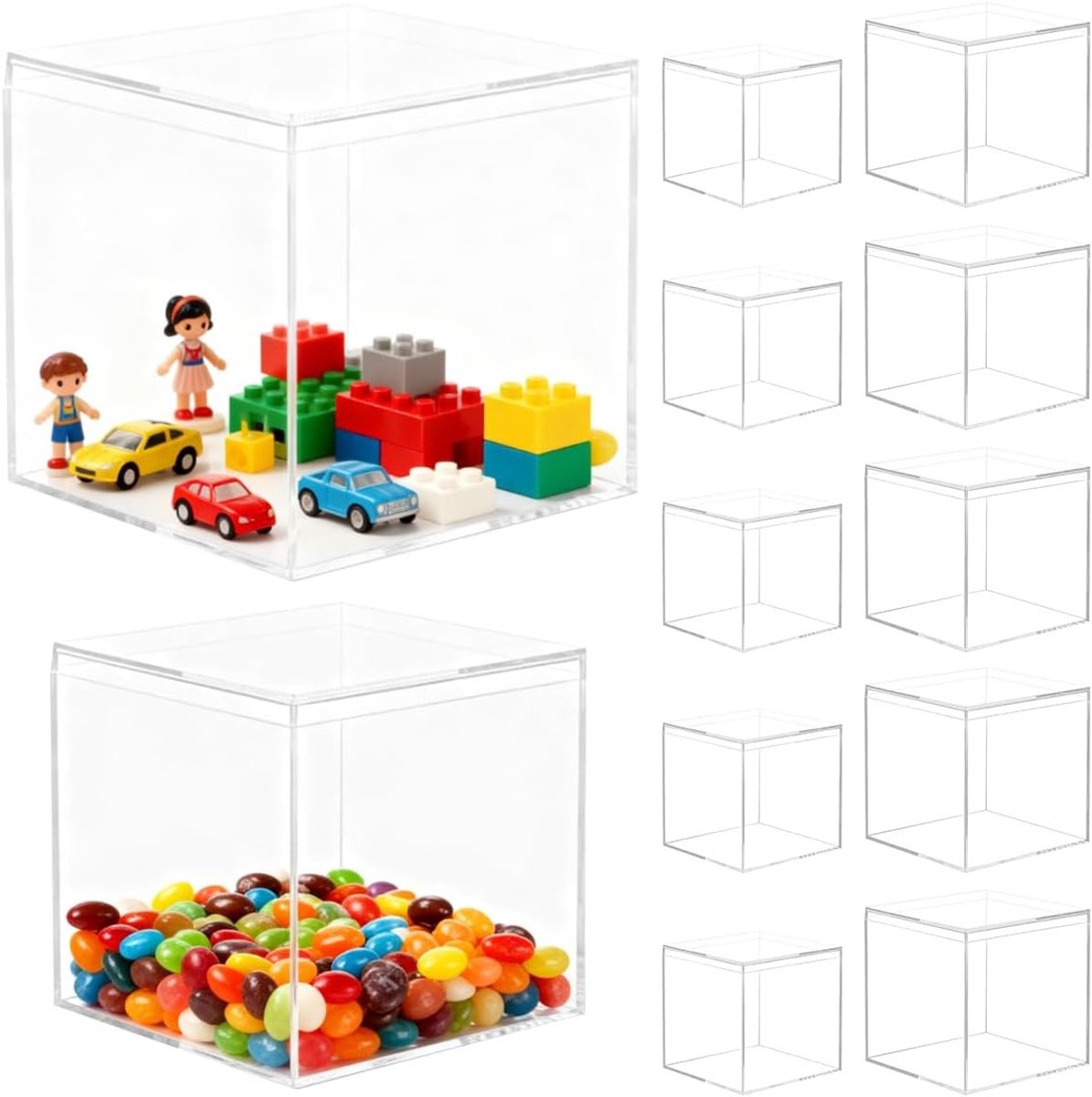 Set van 12 Transparante Acryl Opbergdozen voor Sieraden, Snoep en Kleine Voorwerpen - 4.5x4.5 cm en 5.5x5.5 cm met Deksel