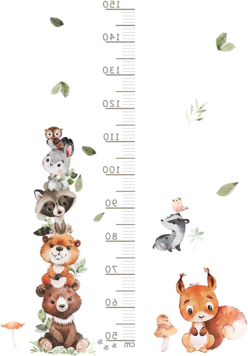Meten is Weten: Wanddecoratie voor Kinderen met Dieren en Groeimeter voor de Kinderkamer - Schattige Cartoon Bos Illustraties en Hoogtemeter voor Kinderen