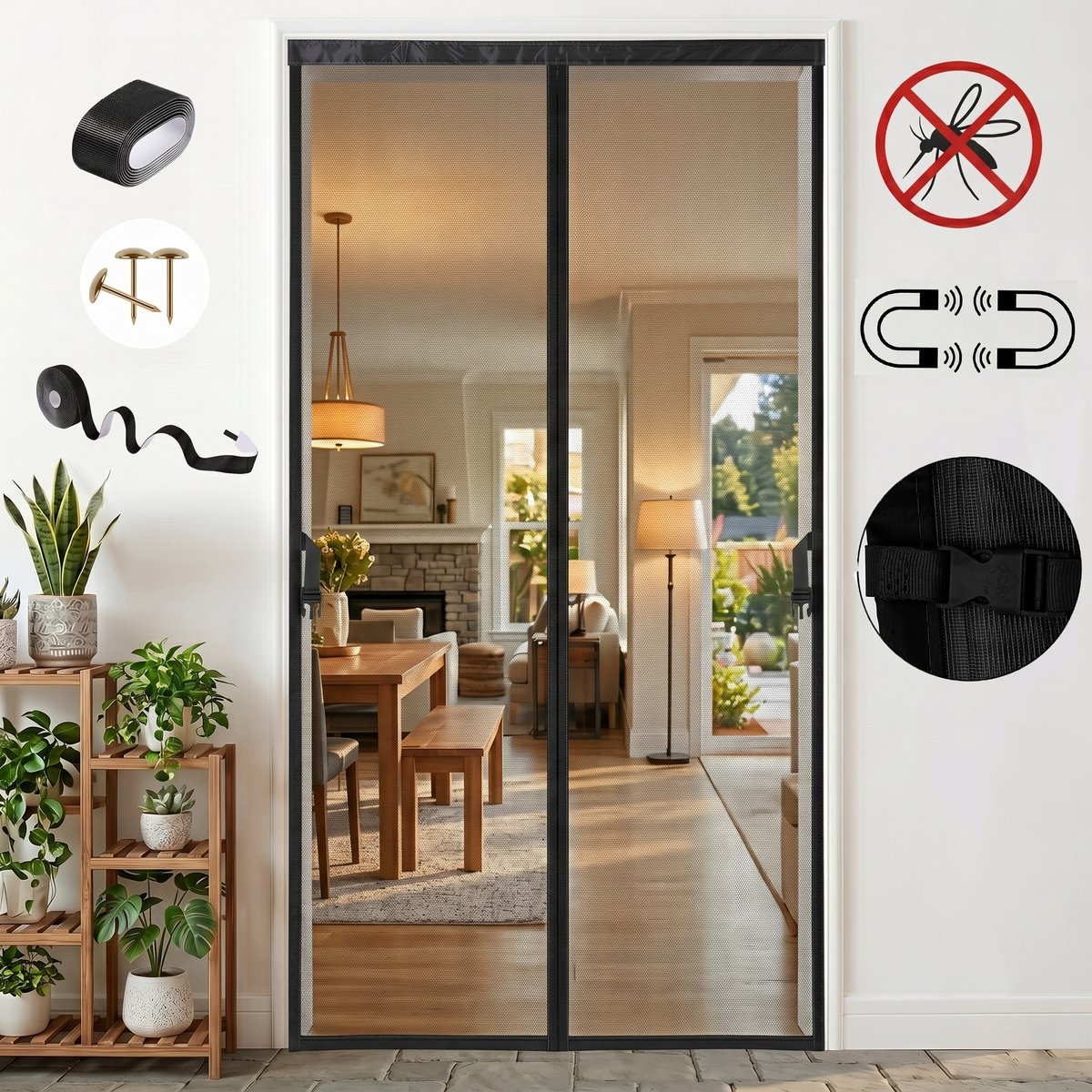 MUPOO Vliegengordijn Magnetisch – hordeuren Zelfsluitend met Verzwaarde Onderkant- Fijnmazig Gaas - Zonder Boren - deur tegen insecten voor Slaapkamer & Binnendeuren-82x204 cm -Zwart-2 stuks