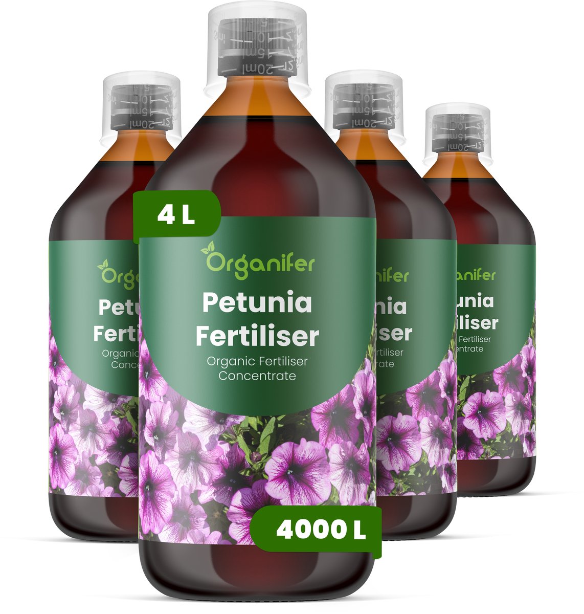 Vloeibare Meststof Voor Petuniamest 4X1 L Voor 4000 L - Npk 2-1-8 - Bevordert Onafgebroken Bloei En Een Hoge Knopproductie - Versterkt Wortelontwikkeling Voor Hitte- En Droogtetolerantie - Perfect Voor Alle Petuniavariëteiten - Organifer