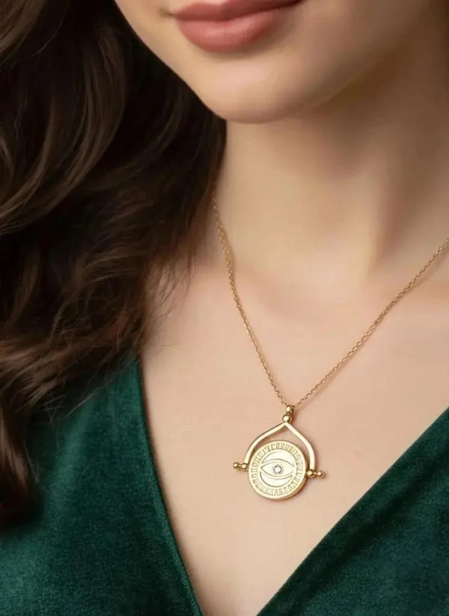 Dorvina 316L Roestvrij Staal Boze Oog Bedel Oog Figuur Goudkleurig Dames Hypoallergeen Ketting
