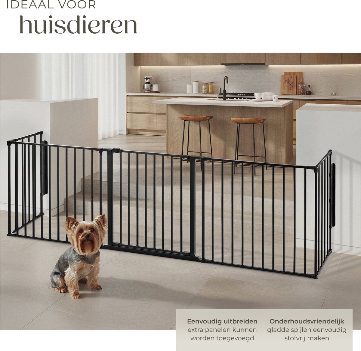 tectake® Haardhek - Veiligheidshek - Haardscherm - Kachelhek van Metaal - Openhaard Hek - Ook te gebruiken als Hondenhek, Kinderhek, Scheidingswand en Traphekje - met 5 Elementen - Deur met Veiligheidsslot - Zwart – foto 4