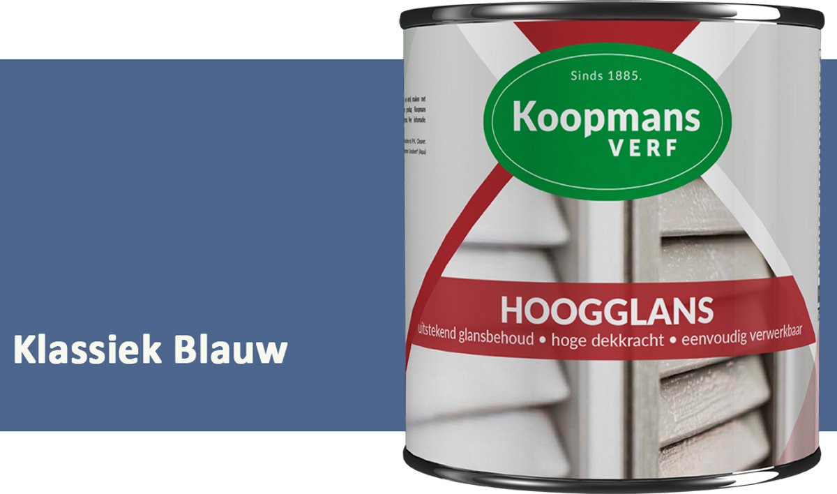 Koopmans Hoogglans Lakverf Binnen & Buiten – Voor Hout en Metaal – Krasvast – Hoge Dekkracht – Kozijnen, Deuren & Meubels – Klassiek Blauw – 750 ml