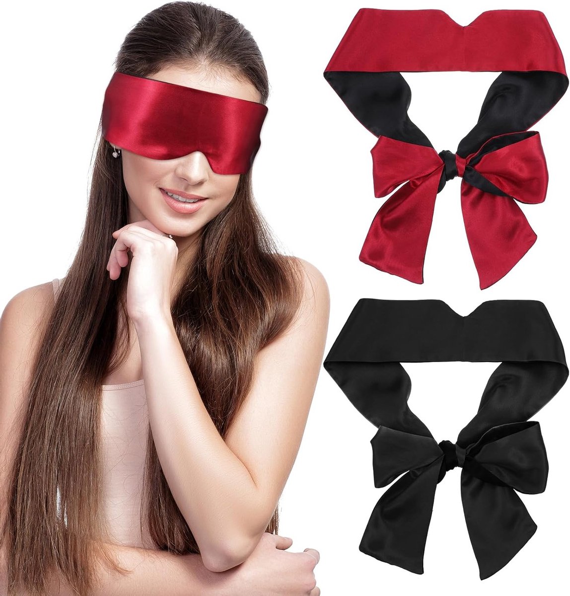 Zachte Satijnen Oogmaskers voor Slaap en Sensueel Gebruik, Verstelbare Oogbedekking voor Volwassenen, Ideaal voor Koppels en Reizen
