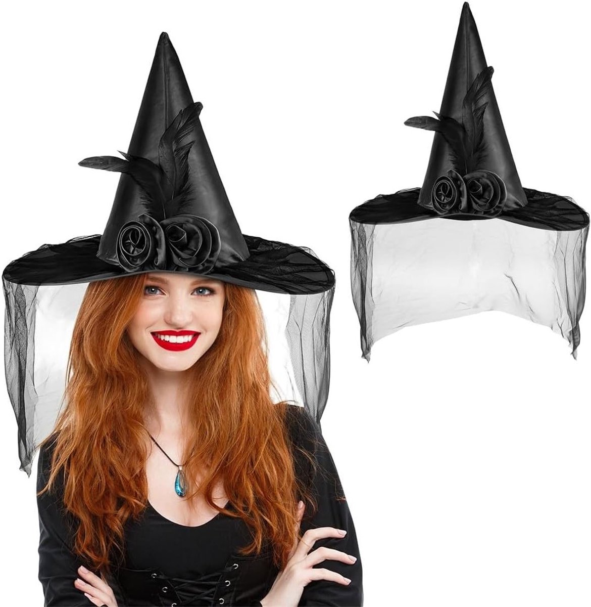 Vrouwelijke Halloween Heks Hoed voor Kostuum, Cosplay en Feestjes met Magische Sfeer en Creatieve Accessoires