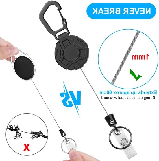 Duurzame Retractable Badge Holder Set van 2, Ideaal voor Sleutels en ID Kaarten, Handige ID Badge Reel met Clip en Heavy Duty Ontwerp van Merkloos — afbeelding 2