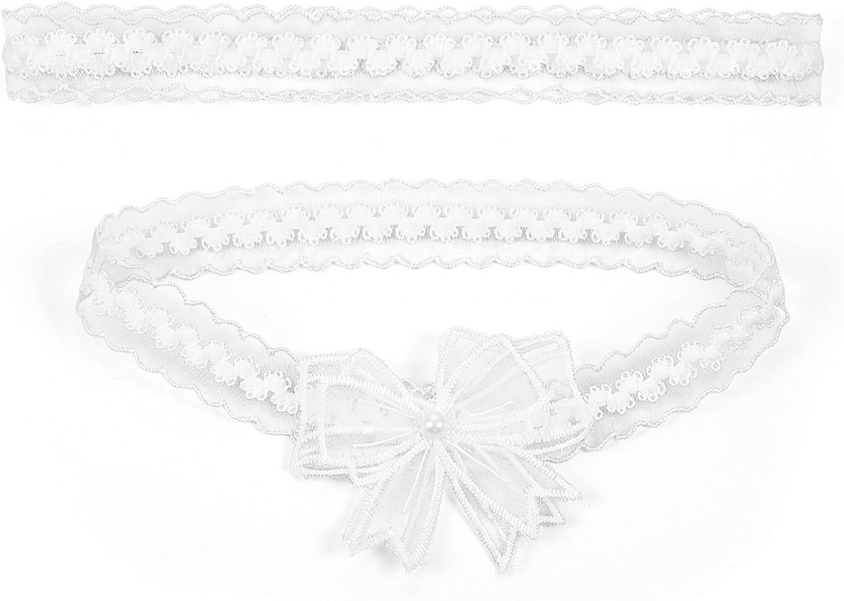 Bruidskousenband met Witte Kant en Strik, Elegante Kousenbanden voor Bruid, Perfect als Bruiloft Accessoire en Cadeau voor Vrijgezellenfeest