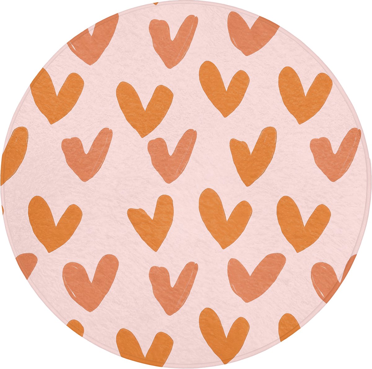 WC mat rond 70x70 cm - Antislip - Hartjes - Getekend - Oranje - Toiletmat - Vloermat - Dou