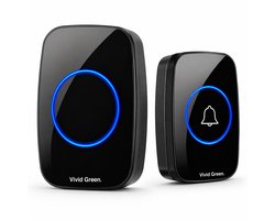 Draadloze Deurbel - Draadloos - Deur Bel - Deurbellen - Wireless doorbell - IP44 Waterdicht - Met ontvanger - Zwart - Vivid Green
