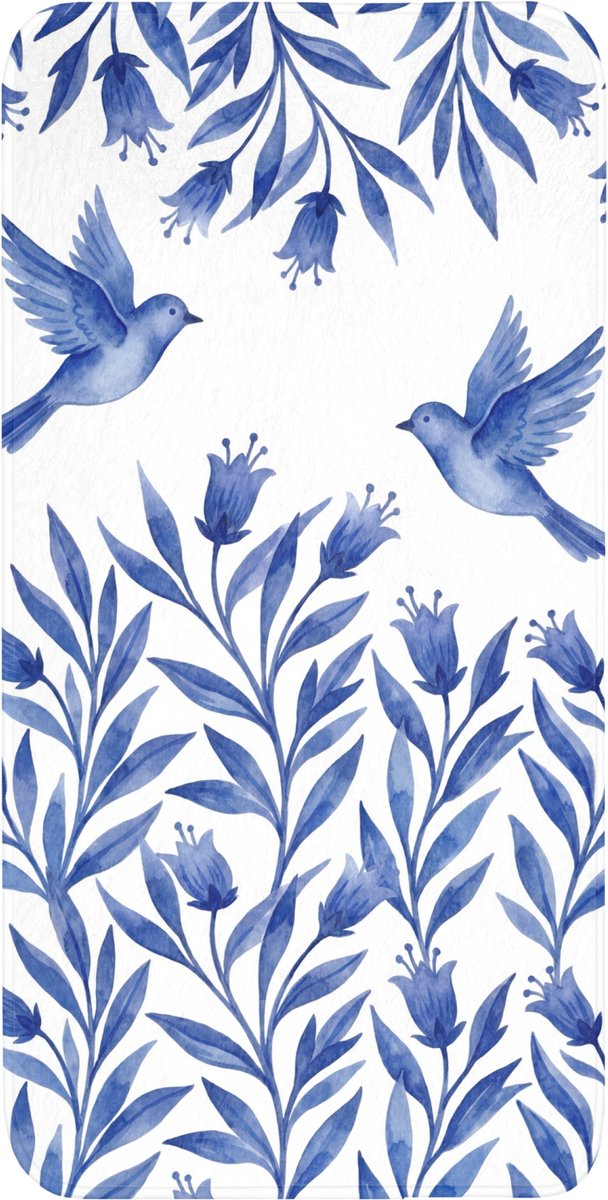 Badmat 60x120 cm - Antislip - Modern - Vogels - Delfts - Blauw - Badmatten voor badkamer - Badkamermat - Douchemat - Badkamer mat