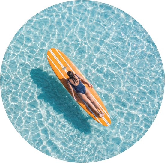 Badmat rond 70x70 cm - Antislip - Surfboard - Water - Badpak - Oranje - Badmatten voor badkamer - Badkamermat - Douchemat - Ronde badkamer mat