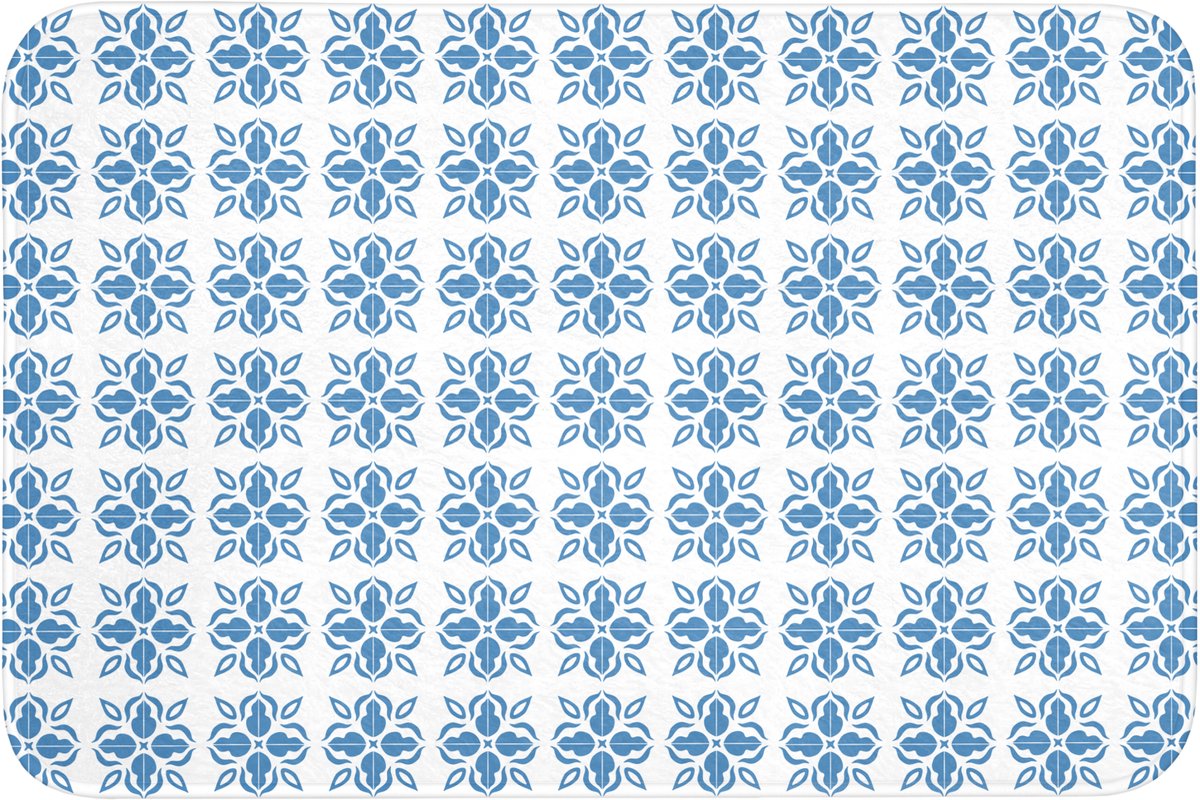 WC mat 90x60 cm - Antislip - Blauw - Wit - Tegel - Patroon - Toiletmat - Vloermat - Douche