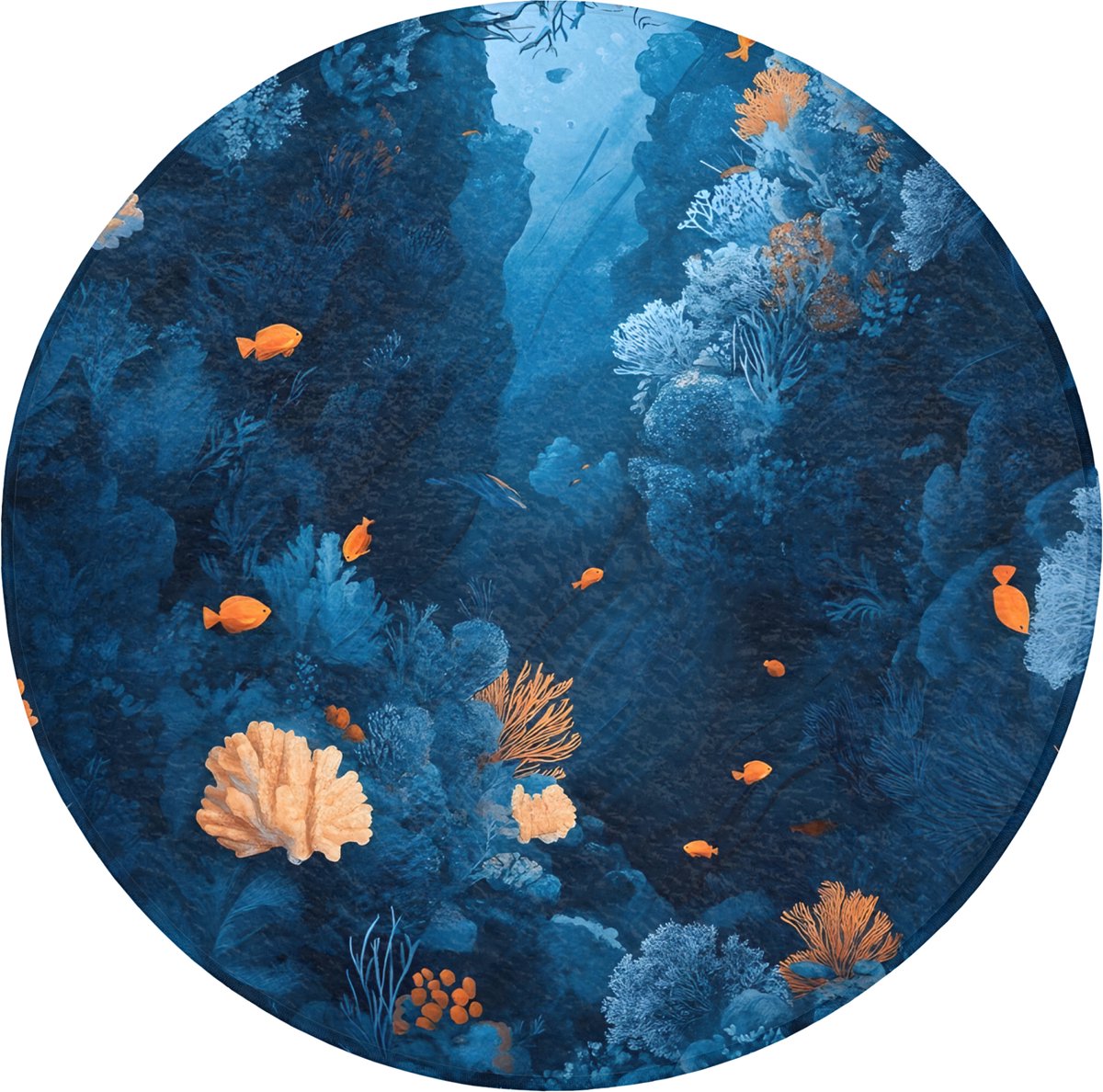 WC mat rond 70x70 cm - Antislip - Koraalrif - Vissen - Oceaan - Blauw - Toiletmat - Vloerm