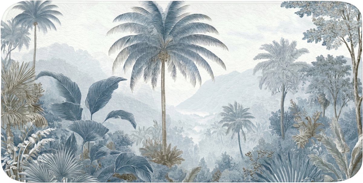 Badmat 120x60 cm - Antislip - Jungle - Modern - Blauw - Groen - Badmatten voor badkamer - Badkamermat - Douchemat - Badkamer mat
