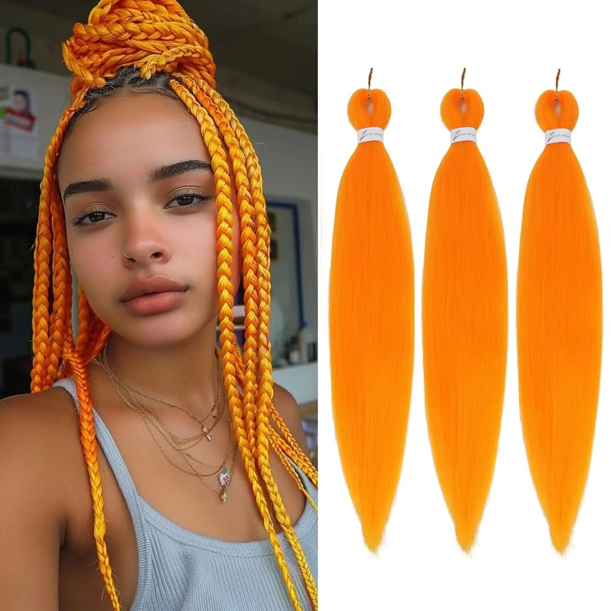 WiseGoods Premium Haar Extensions Set Van 3 - Oranje Feest Haarstukken - Voor Koningsdag / EK - Festival Party Accessoires - 66CM