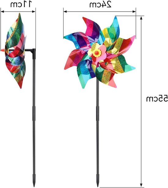 Set van 6 Reflecterende Windmolens als Vogelafschrikker voor Balkon, Tuin en Fruitbomen - Diameter 24 cm, Multicolor — afbeelding 5