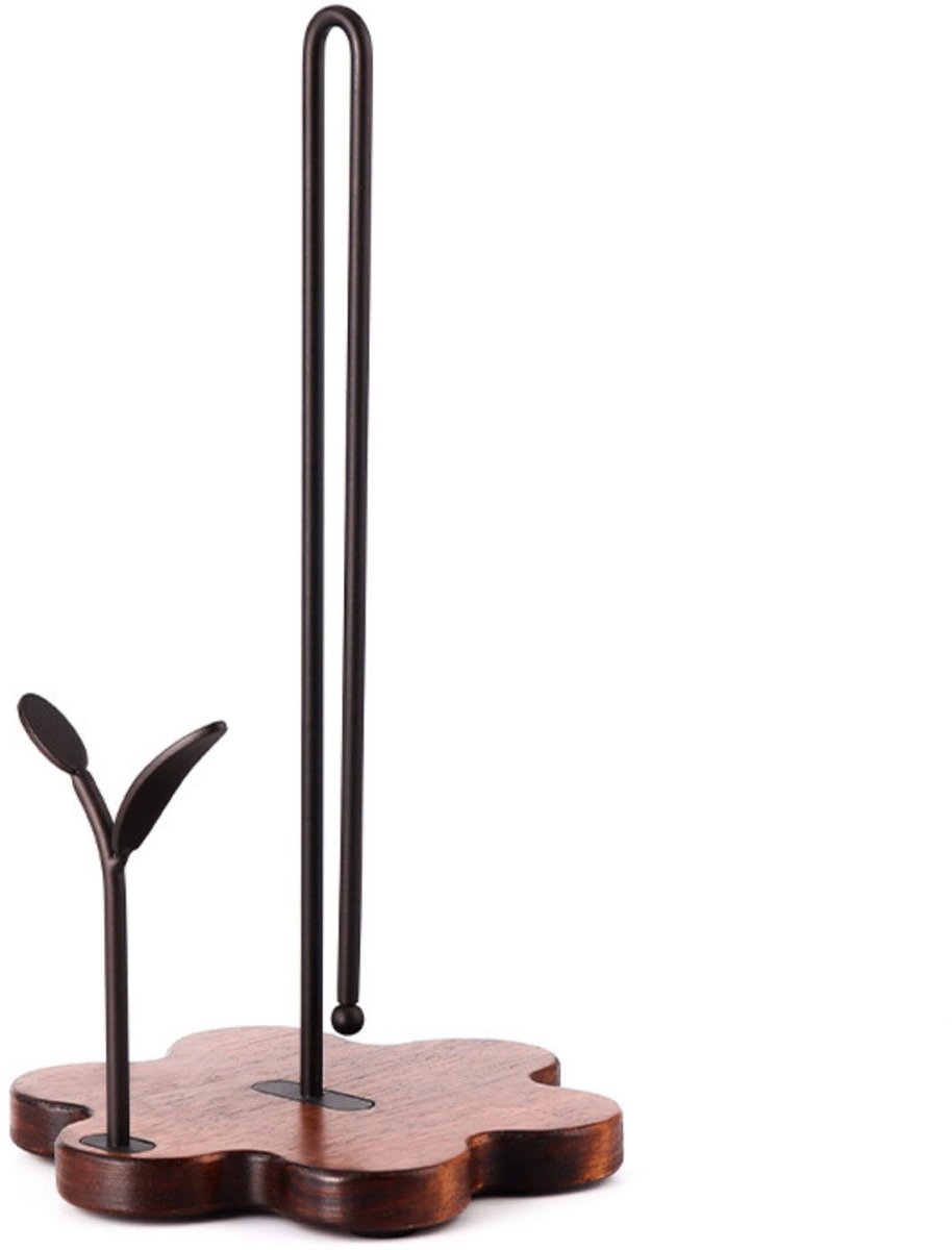 Luxaliving-Keukenrolhouder Staand – Keukenrol Standaard Hout & Metaal – Met Scheurrand – Antislip – Modern Design – Keuken Accessoire – Stevig en Duurzaam