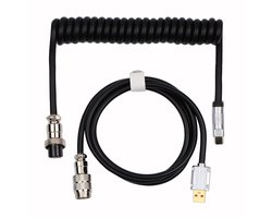 EPOMAKER Coiled USB Cable - Puff - Aviator Kabel - USB-C - Mechanisch Toetsenbord Kabel - Gevlochten PU - Detachable - Voor Gaming & Custom Keyboards - Zwart