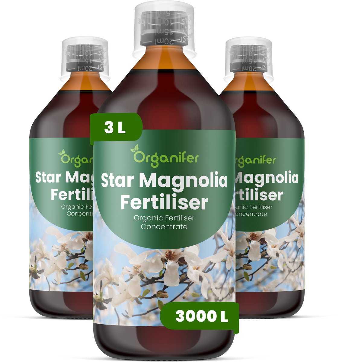 Vloeibare Meststof Voor Stermagnolia 3X1 L Voor 3000 L - Npk 3-4-3 - Ondersteunt Vroege En Rijke Bloei Bij Stermagnolia - Verbetert Knopvorming En Bloeikwaliteit - Geschikt Voor Langdurige Verzorging Van Sierheesters - Organifer