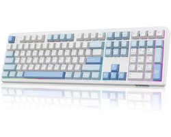 EPOMAKER TH108 – Full Size Mechanisch Toetsenbord – 100% Layout – Tri-Mode Draadloos – 8000mAh Batterij – Gasket Mount – Hot-Swap – RGB Backlight – PBT Keycaps – Wit/Blauw