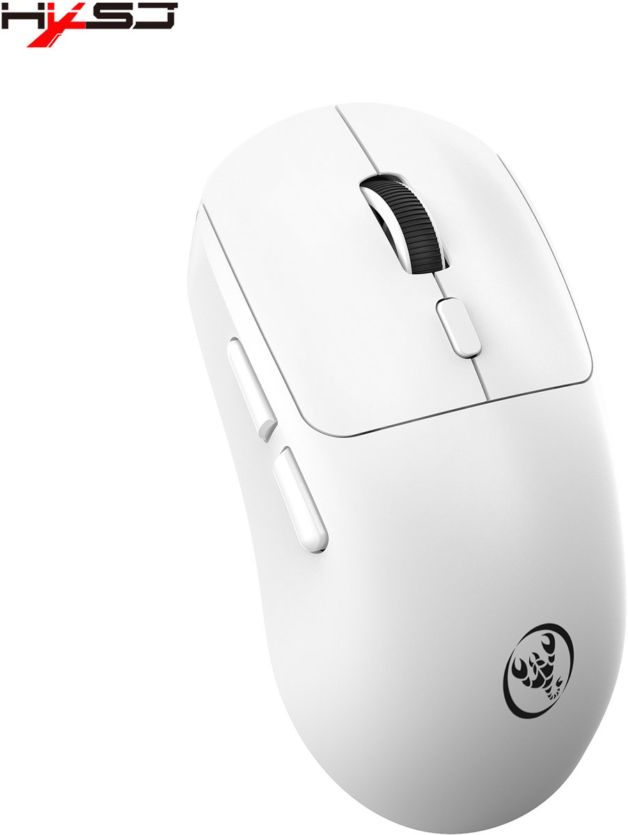HXSJ T30 Gaming Muis - Wired/2.4G/BT5.4 - 72g Lichtgewicht - 6400 DPI - Pixart S203 - USB-C Oplaadbaar - 6 Knoppen - Wit