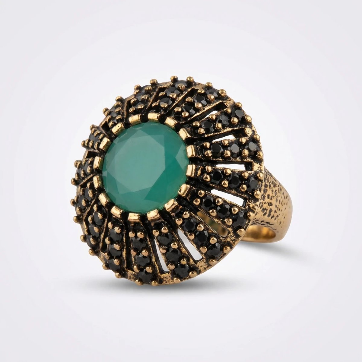 Dorvina Bronzen Sieraad Turkoois Kristal Rond Kesim Verstelbaar Antiek Vintage Dames Ring