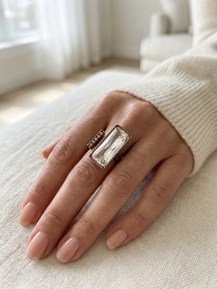 Dorvina Bronzen Vintage Dames Ring Authentiek Sieraad Rechthoekig Kristal Steen Van Voren Ayarlalanabilir