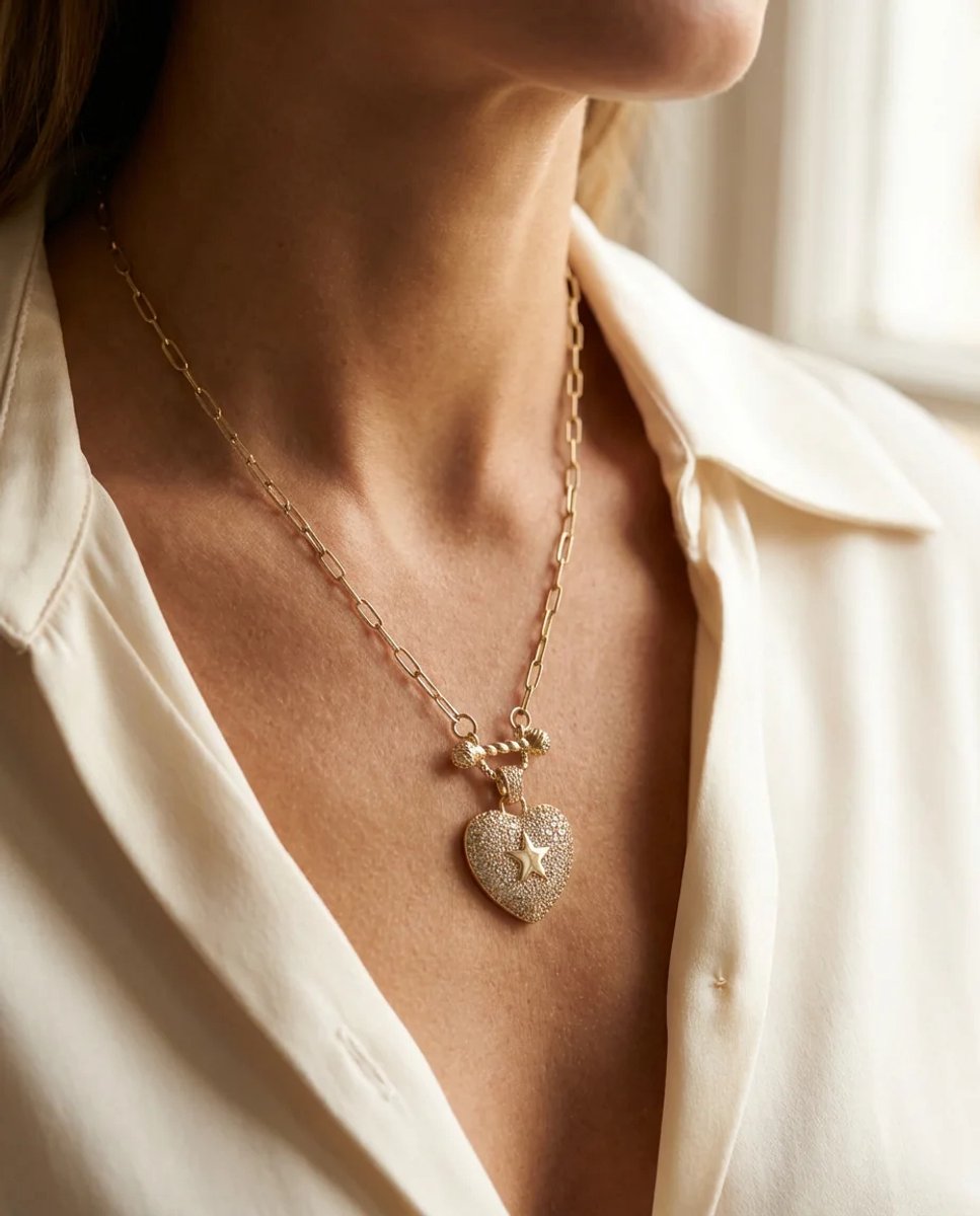 Dorvina 316L Staal Verkleurt Niet Sieraad Goudkleurig Zirkonia Sevgiliye Hart Dames Ketting