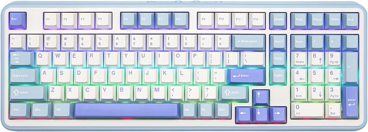 EPOMAKER TH99 - Mechanisch Toetsenbord - 1800 Layout - Tri-Mode Draadloos - RGB Backlight - Gasket Mount - Hot-Swap - 8000mAh Batterij - PBT Keycaps - Wit/Blauw