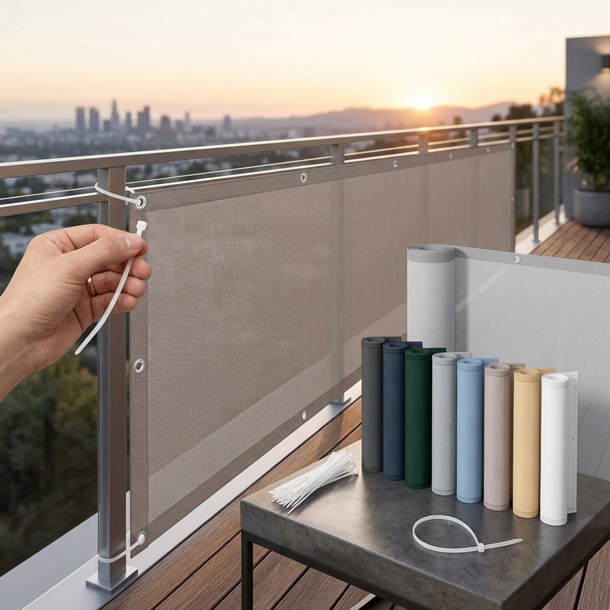 Azalia Balkonscherm 80x200cm Waterdicht Balkonafdekking Inkijkbescherming Ondoorzichtig Balkonomranding Met Oogjes Windscherm UV-bescherming Voor Balkon Tuin Terras-Taupe