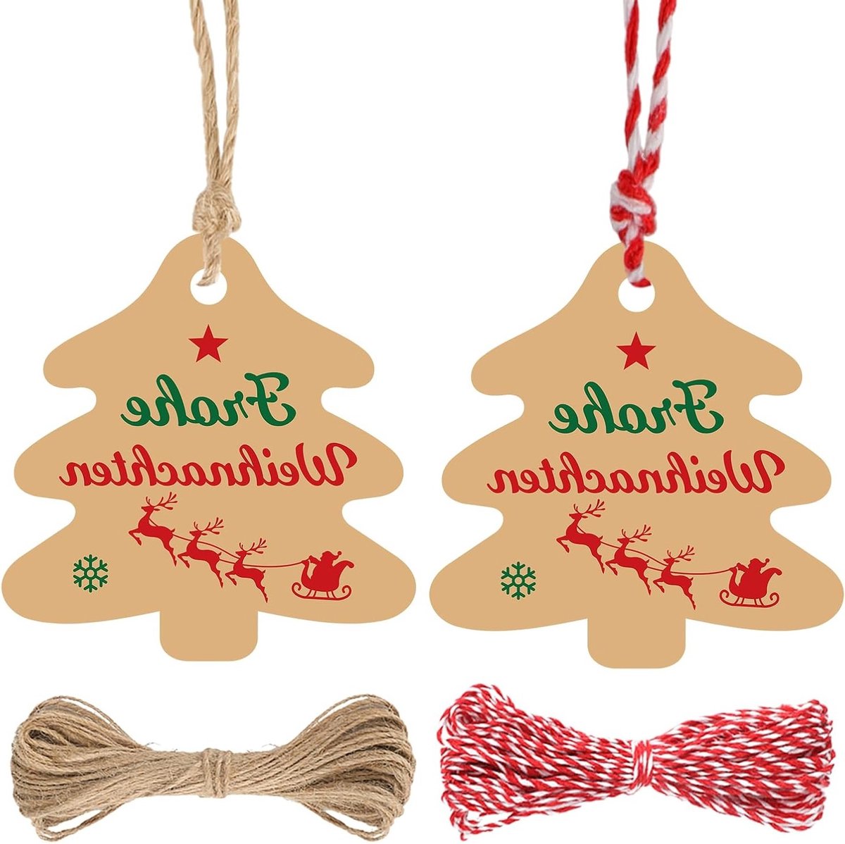 Kerstboom Cadeau Hangers - 100 Stuks Bruine Kerstlabels van 6cm voor Cadeauverpakking en Decoratie, Perfect voor Kerstmis en Feestdagen