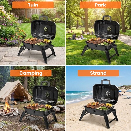 Houtskool barbecue - Camping BBQ - Tafel BBQ - Barbecue - Barbeque - Zwart van Vigor. — afbeelding 5