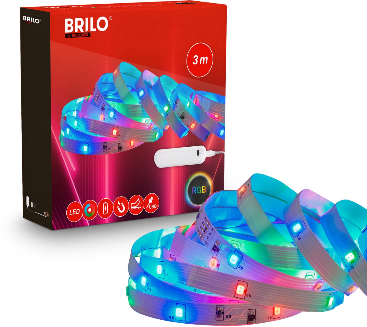 BRILONER - LED Strip oplaadbaar - 3 meter - led-strips met batterij - ledstrips voor binnen - RGB