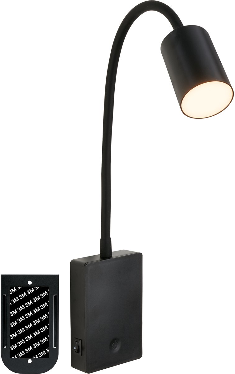 BRILONER Smooth - Wandlamp oplaadbaar binnen - leeslamp op accu - dimbaar wandverlichting - USB-C - warm wit licht - 36 uur accu - zwart