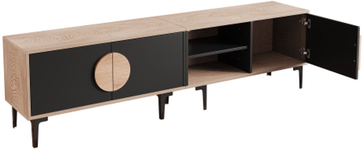 TV-meubel 180 cm 180x35x49 cm laag tv dressoir met 2 deuren en open vakken – tv kast voor 