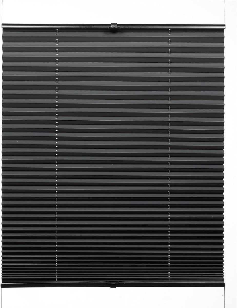 GARDINIA Plisségordijn Concept Thermisch Verduisterend, Ondoorzichtig en Ondoorzichtig Plisségordijn, Alle montageonderdelen inbegrepen, Plisségordijn gespannen met twee bedieningsrails, Zwart, 60 x 130 cm