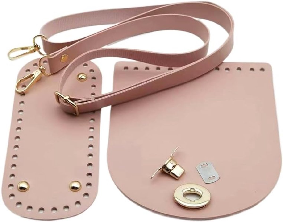 Doe-het-zelf Tassen Accessoires - PU Lederen Tas Onderdelen - 1 Set Compleet Pakket - Verstelbare Schouderriem en Voorgeboorde Bodem - Voor Handgemaakte Brei en Haak Projecten - Rosa