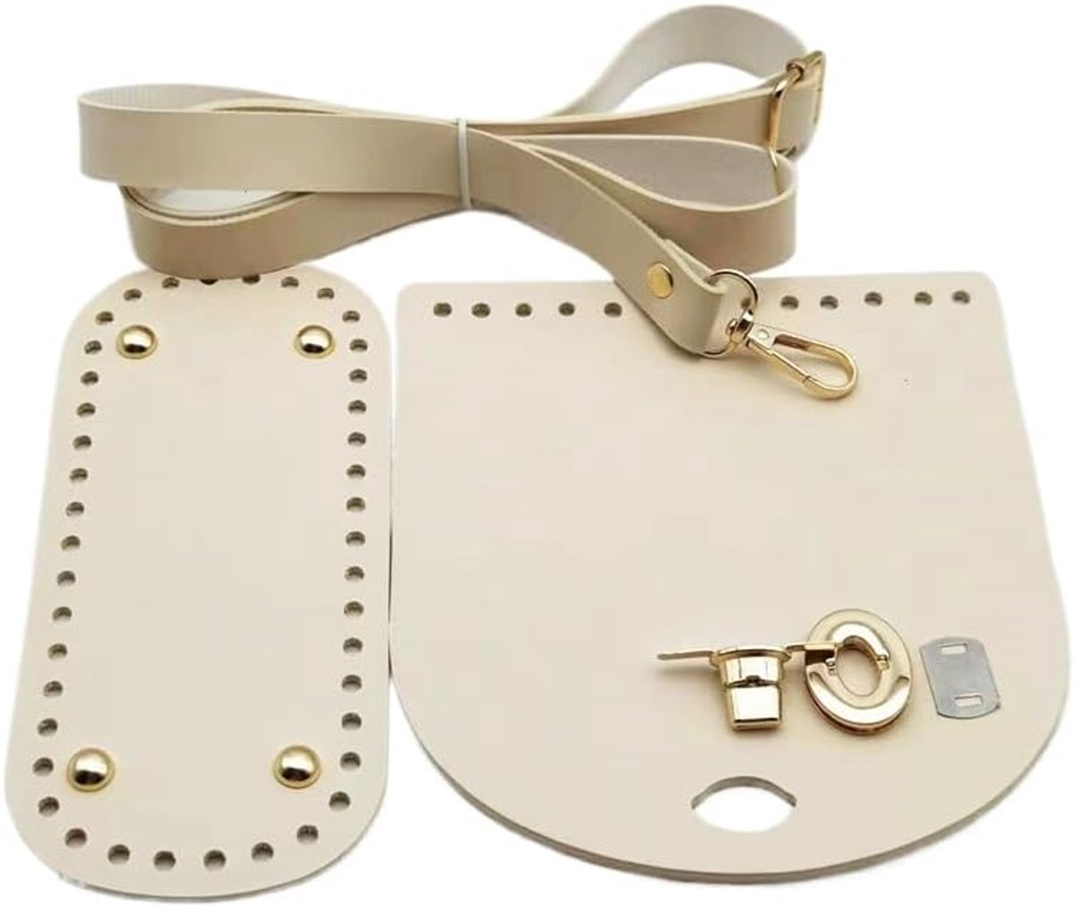 Doe-het-zelf Tassen Accessoires - PU Lederen Tas Onderdelen - 1 Set - Verstelbare Schouderriem en Geperforeerde Bodem - voor Handgemaakte Haktassen - Beige