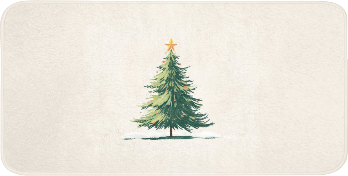 Badmat 120x60 cm - Antislip - Kerstboom - Illustratie - Ster - Sneeuw - Badmatten voor badkamer - Badkamermat - Douchemat - Badkamer mat