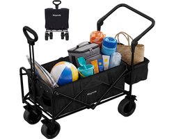 LifeGoods Bolderkar Opvouwbaar - 90L - 120KG Draagkracht - Draaibare Wielen met Rem - 120x61x80CM - Inklapbare Bolderwagen - Wasbaar Polyester - Zwart