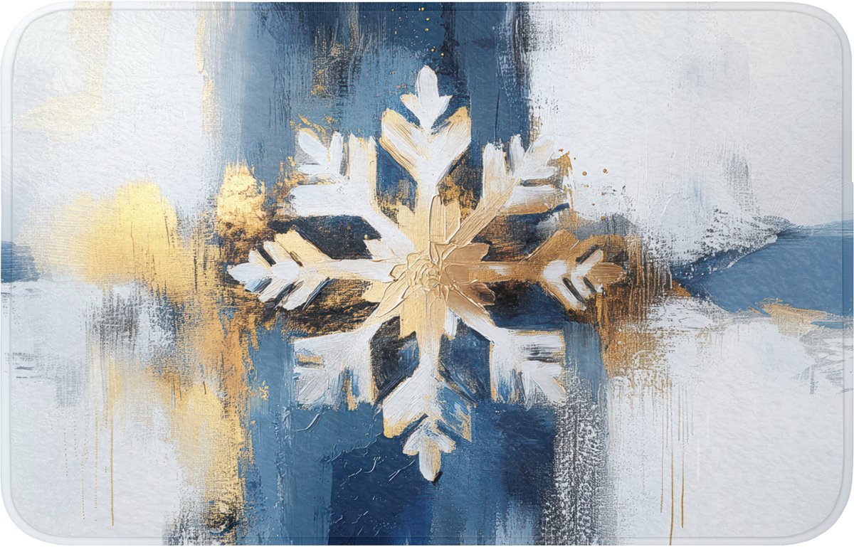WC mat 80x50 cm - Antislip - Abstract - Winter - Sneeuwvlok - Sneeuw - Goud - Toiletmat -