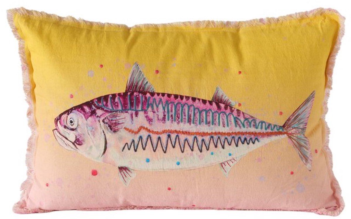 Boltze - Sierkussen - Kussen - Fino - Vis - 60x40 cm - Roze/Geel - Katoen - Met rits