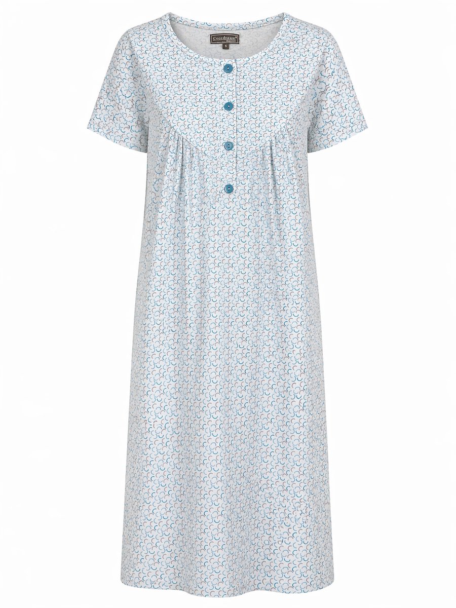 Cocodream Quality Cocodream - Klassiek nachthemd dames - Korte mouw - Blue - Lang model Blauw