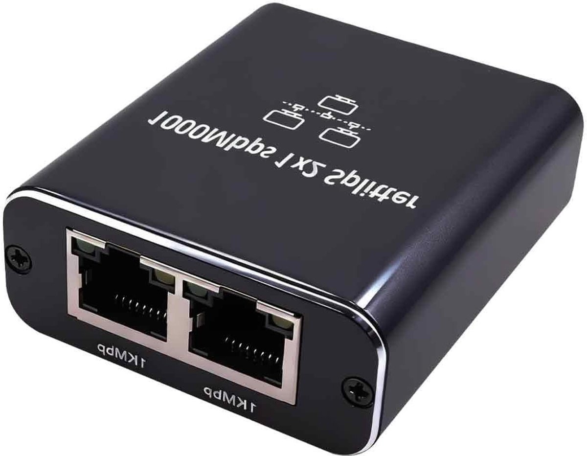 Ethernet Switch met 2 Poorten 1000Mbps, Dual Splitter voor Computer, Router en Decoder, Ideaal voor Thuisnetwerk en Streaming