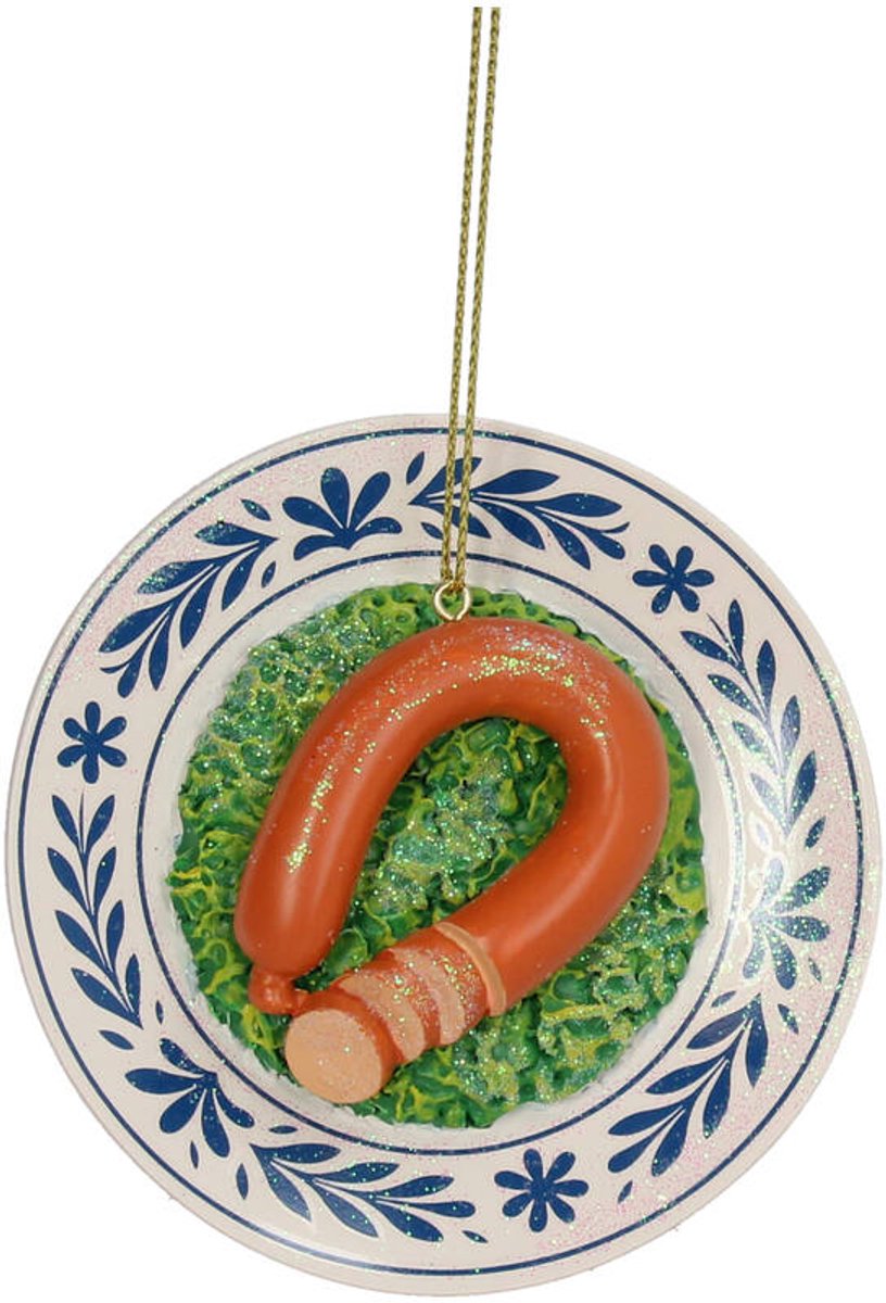 HD Collection Kerst Ornament Boerenkool Bord – Polyresin Decoratie Multicolor 8 cm – Realistisch Stamppot Bord Ornament – Collected Classics Kerstdecoratie