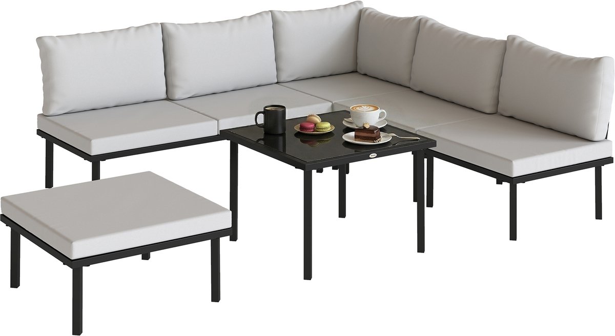 Outsunny tuinbankstel - Metaal, polyester - 116 x 60,5 x 64 cm - Lichtgrijs